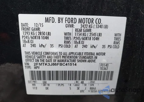 2015 Ford Edge Sel z USA, uszkodzony, nr VIN 2FMTK3J86FBC41514